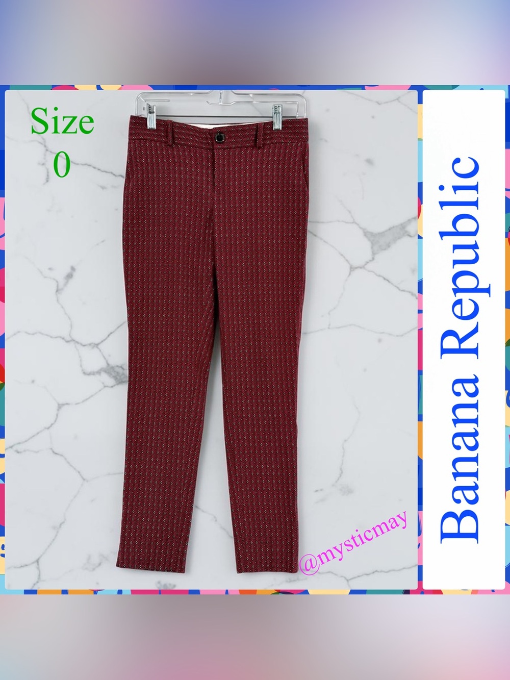 BANANA REPUBLIC Garnet Red Diamond Weave Jacquard Ankle Pants Size 0 or XS